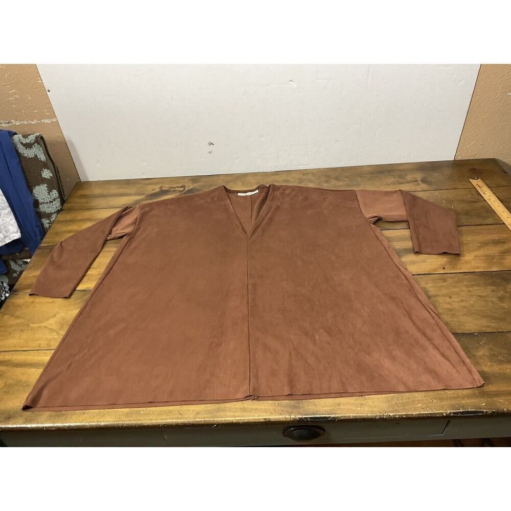 Bryn walker sequoia baxter suede v neck 3/4 sleeves lagenlook top brown Sz Large